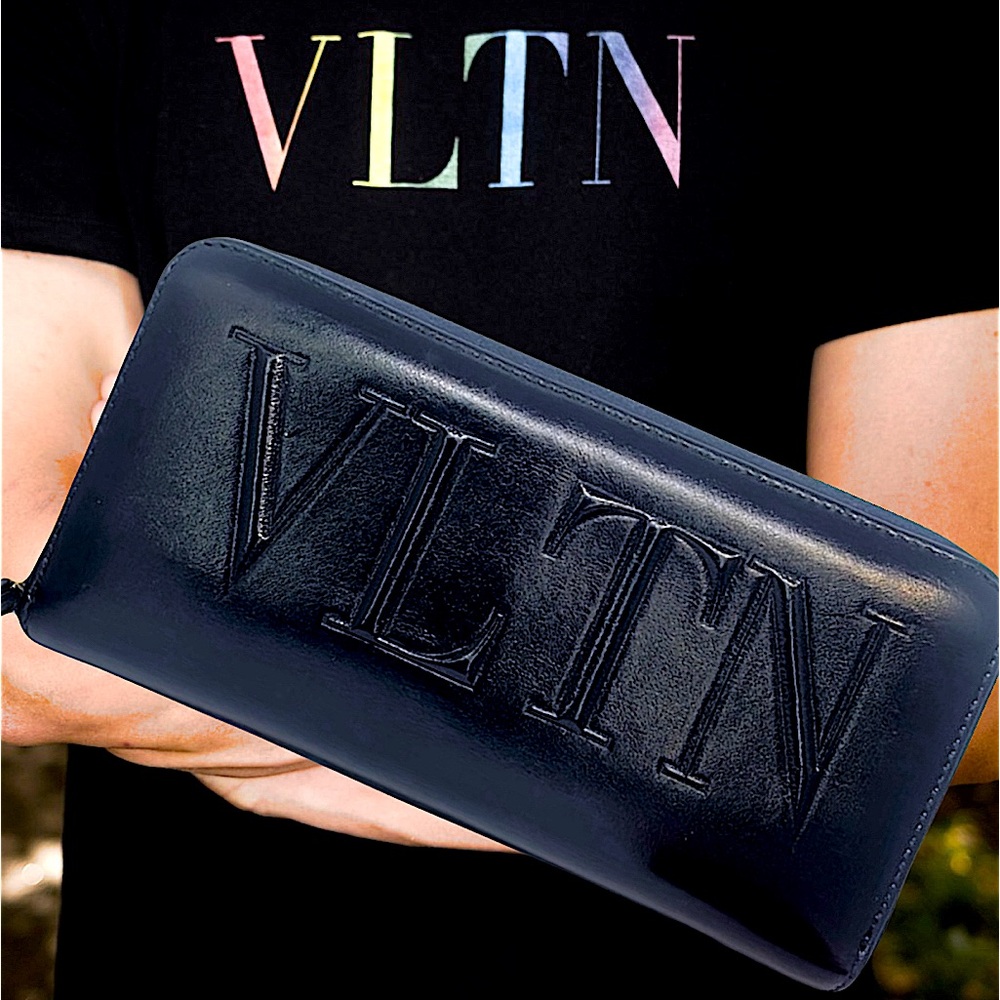 Valentino Garavani Authentic Indigo Continental Leather Zip Wallet